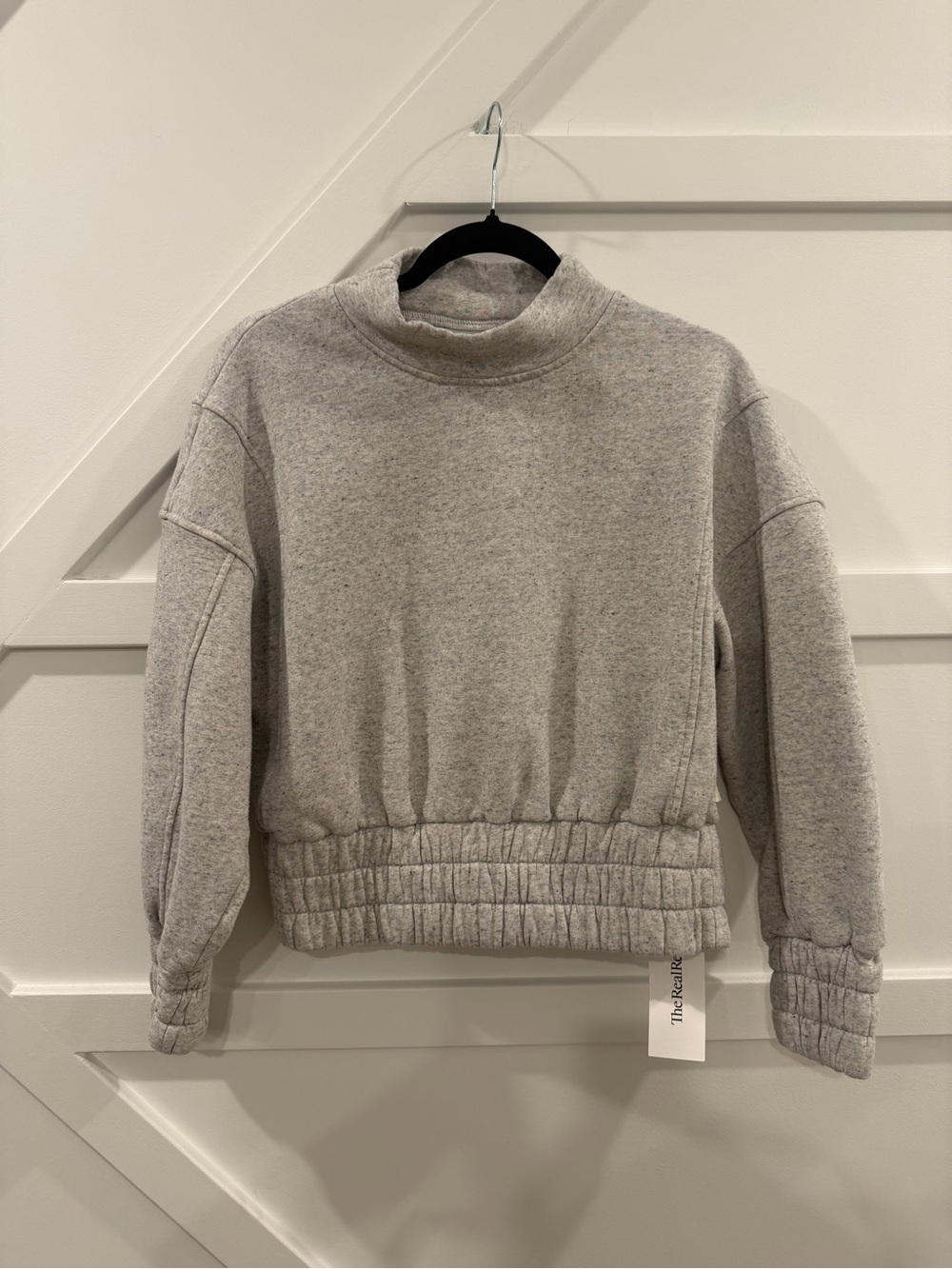 Varley Dunbar Sweatshirt Size Medium Gray Pullover Sweater Ivory Fleck Marl Crop - Picture 10 of 13
